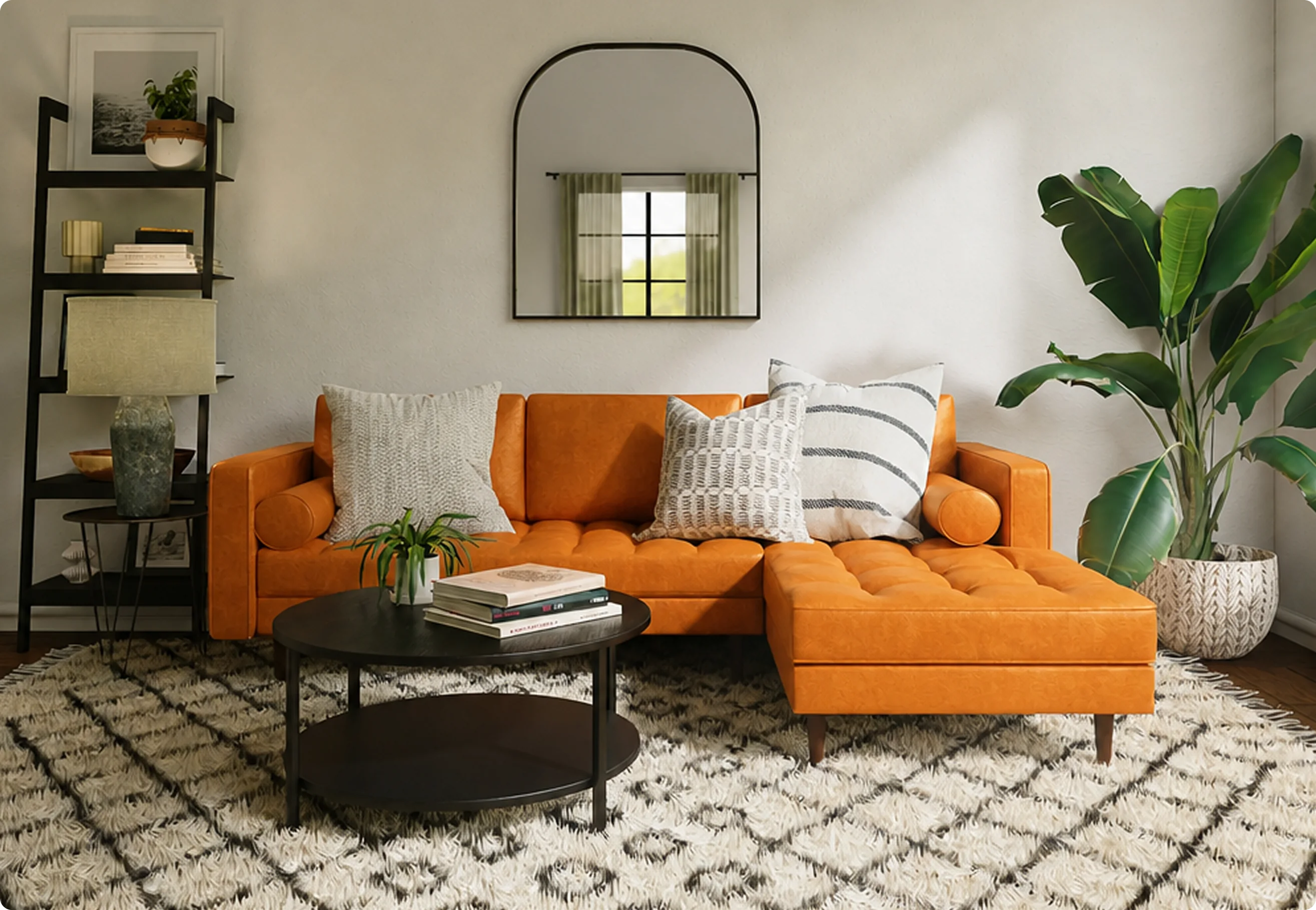 A warm interior scene used as the ground for the brand's turning ring motif.