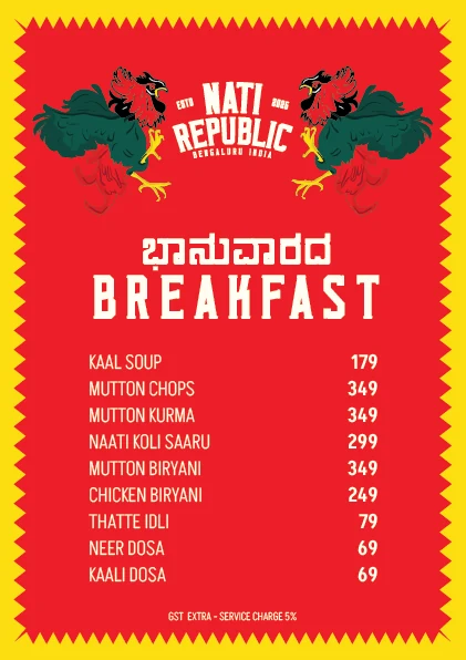The Nati Republic breakfast menu.