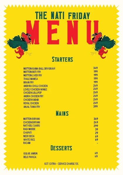 The Nati Friday menu.