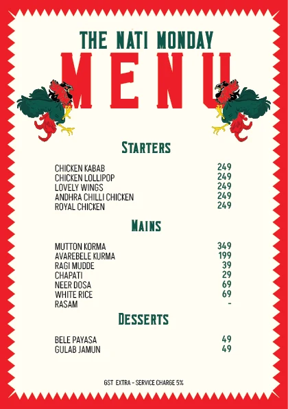 The Nati Monday menu.