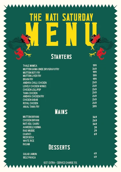 The Nati Saturday menu.