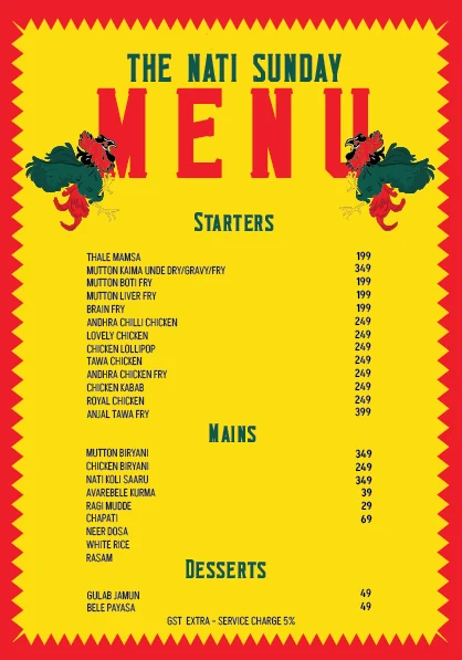 The Nati Sunday menu.