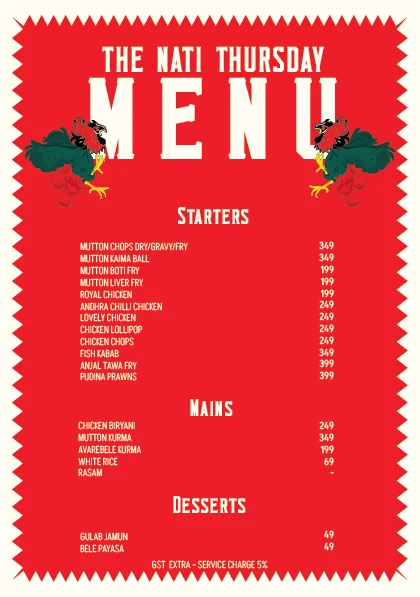 The Nati Thursday menu.