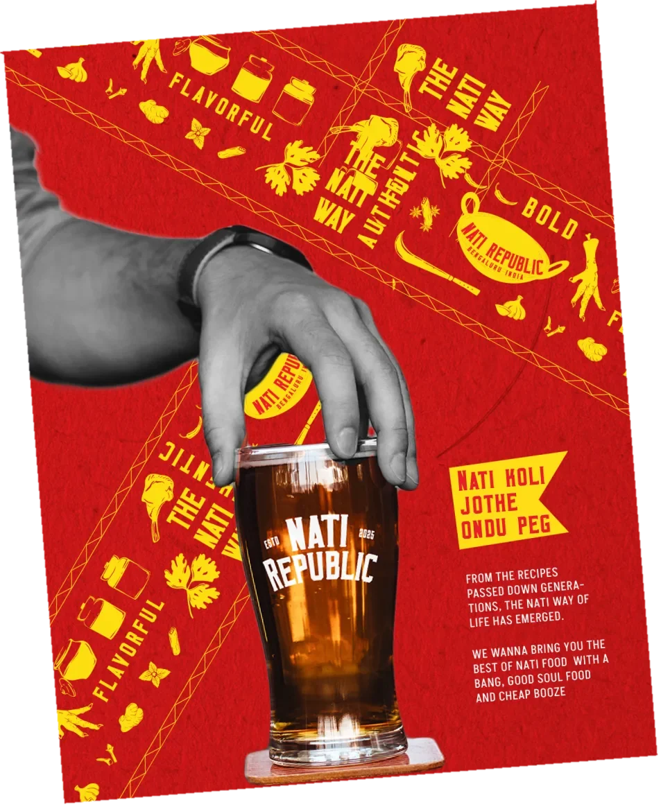 Social post: a Nati Republic beer glass, Nati holi jothe ondu peg.